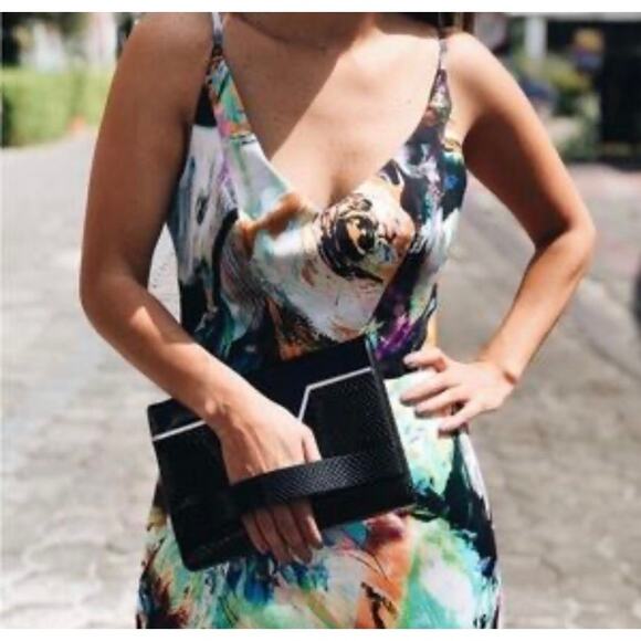 Black Halo Multicolor Abstract Floral Print Mini Dress Ladies Size 4 - Picture 1 of 6
